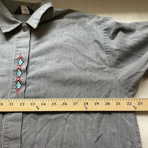 Vintage 90s Panhandle Slim Western Shirt Women Large Blue Aztec Embroidered Top - Picture 9 of 13